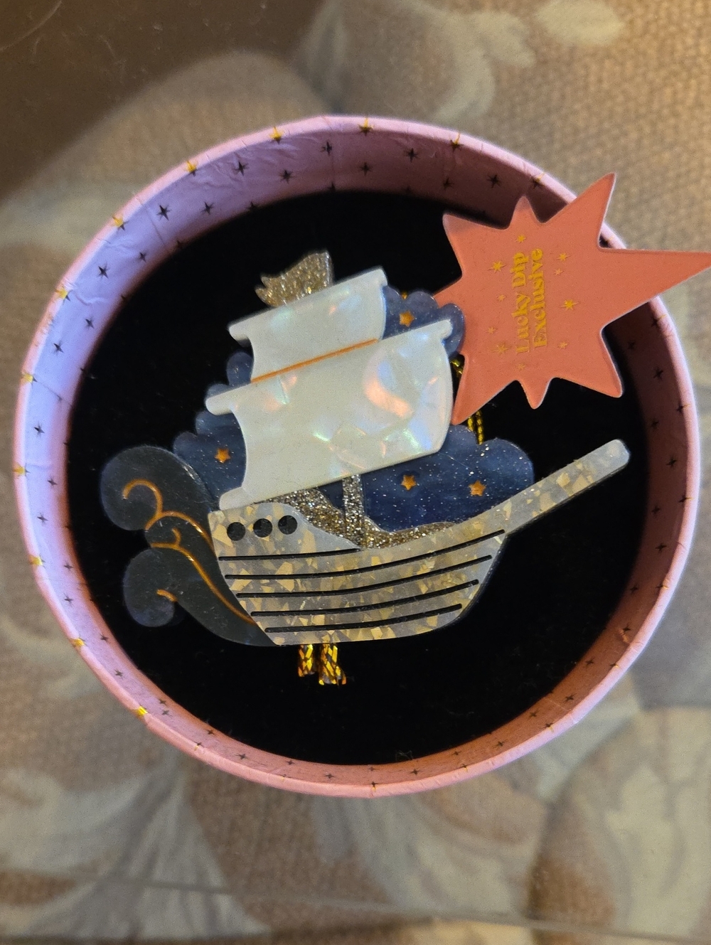 Rare Erstwilder Nautical Ship Brooch with Iridescent Sails